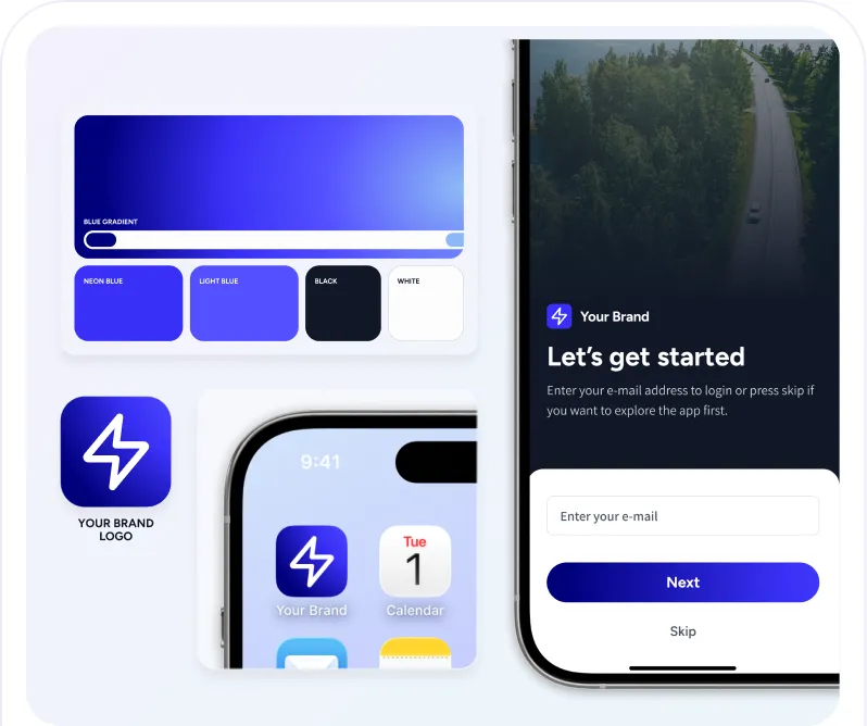 A white label app: brand colours, logo and the branded sign in screen